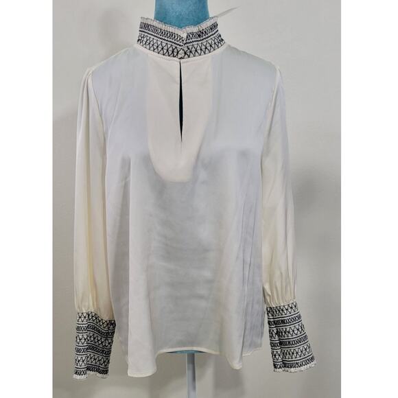 Marie Oliver Blouse Womens Medium Sheer Long Sleeve High Neck Cottagecore NWT - Picture 1 of 8